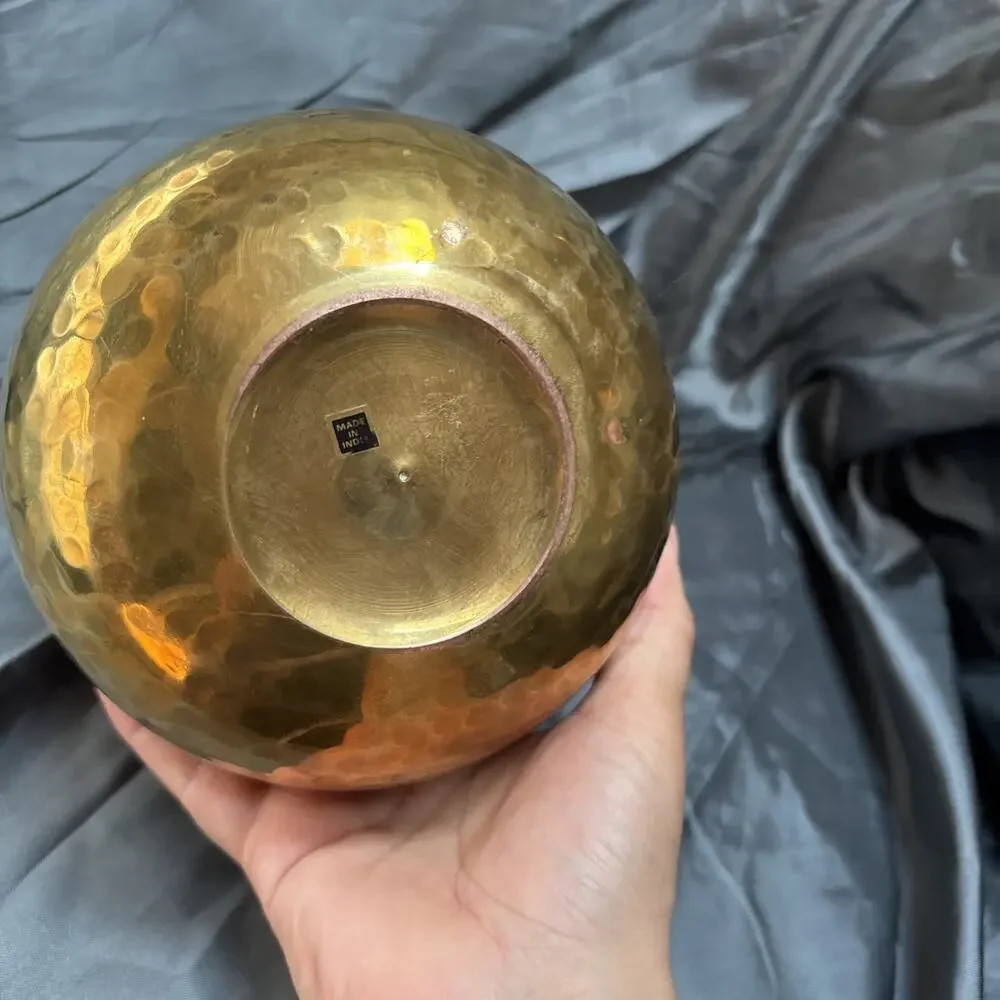 Vintage Hammered Brass Metal Ball Vase Planter Mid Century Modern India Made 5”